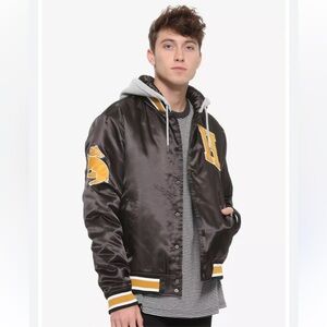 Harry Potter Hufflepuff Satin Varsity Coaches Jacket Black & Yellow SZ S